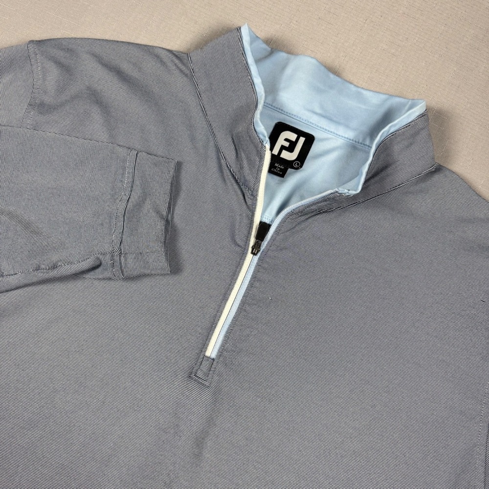 FootJoy Mens Large Blue Striped Quarter Zip Golf Pullover Hunt Valley CC Logo